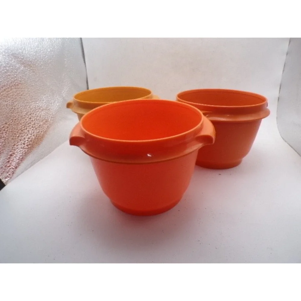 Vintage Tupperware Orange Servalier Bowls Set of 3 Model 886-4 Retro MCM Kitchen